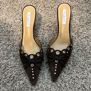 Tony Bianco SHAE Brown Pointed Toe Mule with Eyelet & Bow Detail